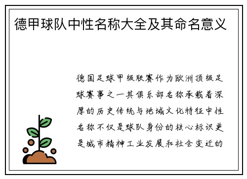 德甲球队中性名称大全及其命名意义